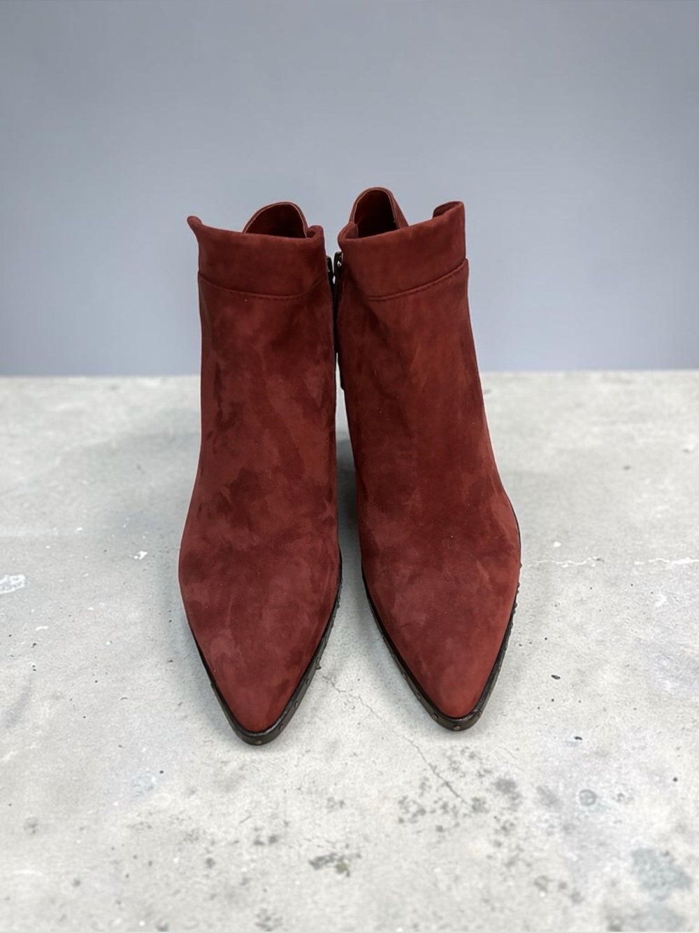 Suede Pointed-Toe Ankle Boots - Burgundy